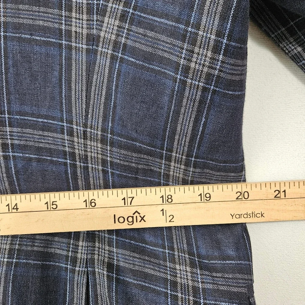Tommy Hilfiger Sport Coat Mens 43R Blue Plaid Linen Two Button Blazer Jacket